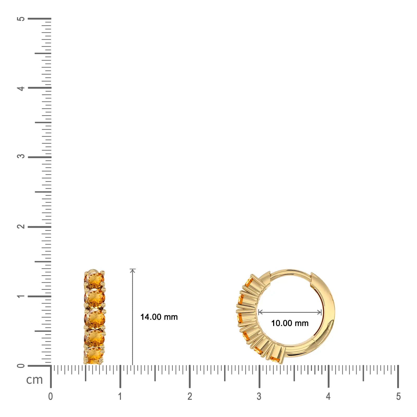 Size chart of 10mm November Birthstone Citrine Hoop Earrings