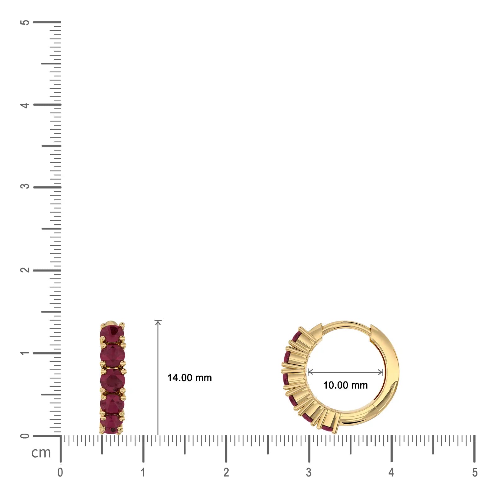 January birthstone garnet hoop earrings 10 mm size in gold