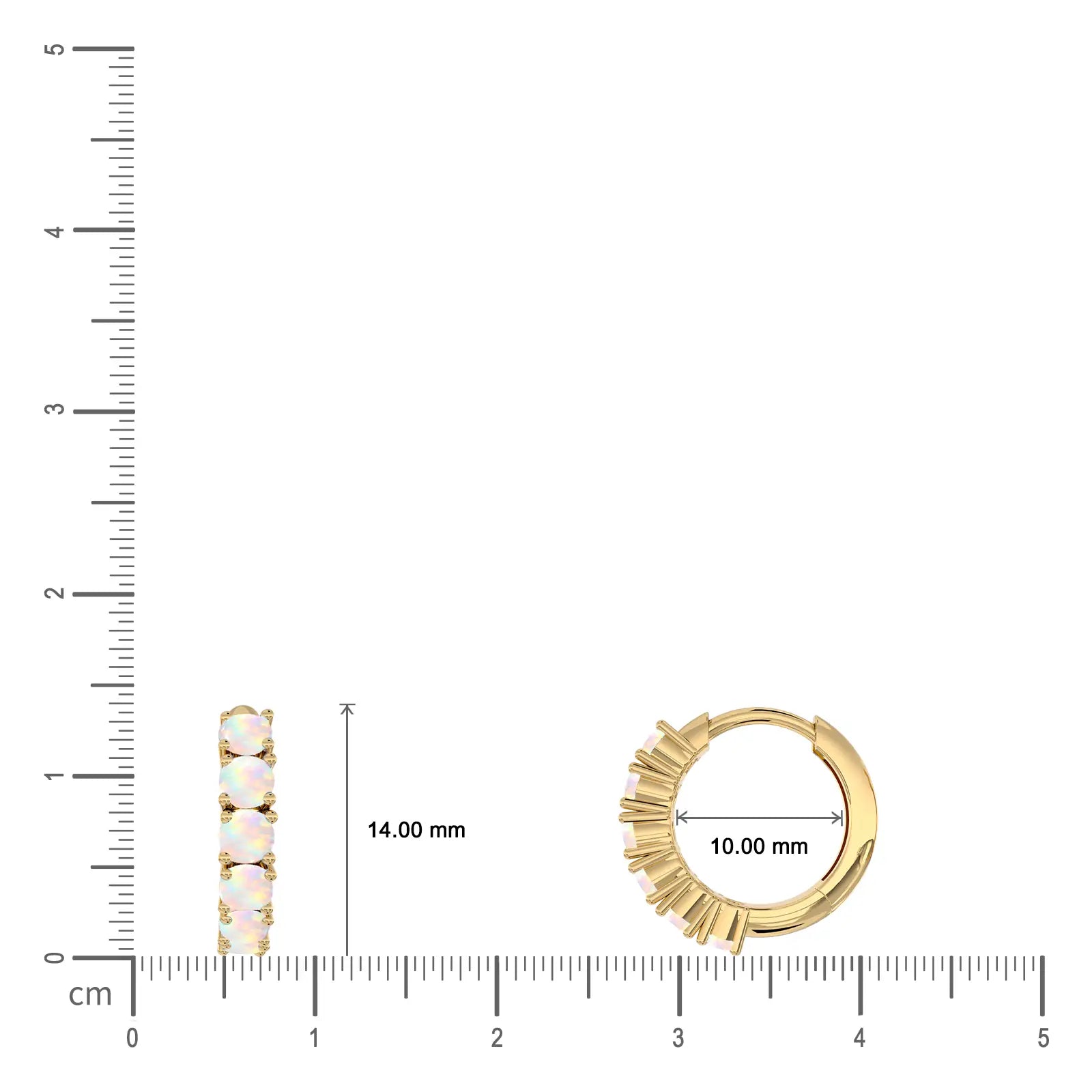 Dimensions of 10mm October Birthstone Opal Hoop Earrings