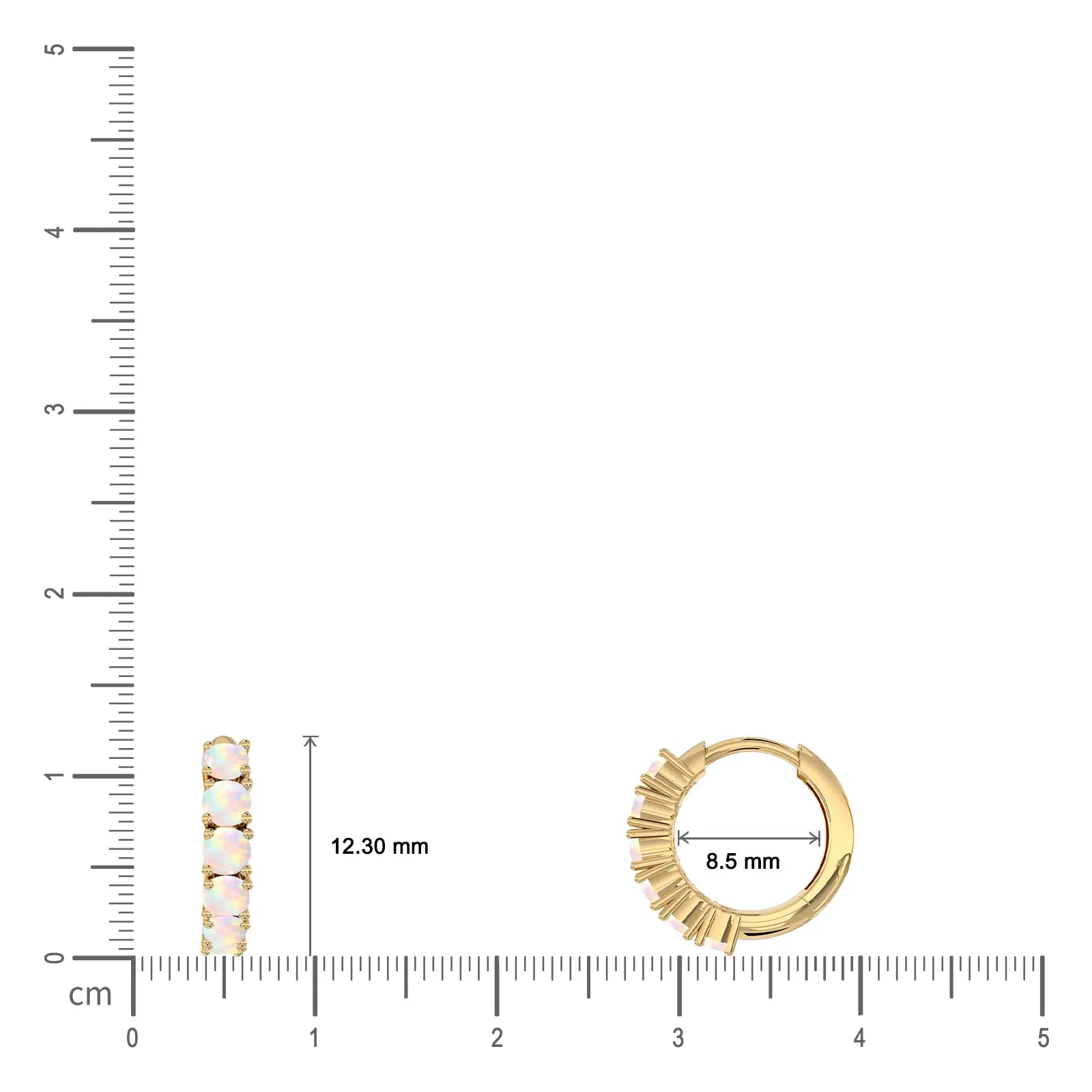 Dimension details of yellow gold october birthstone 8.50 mm 