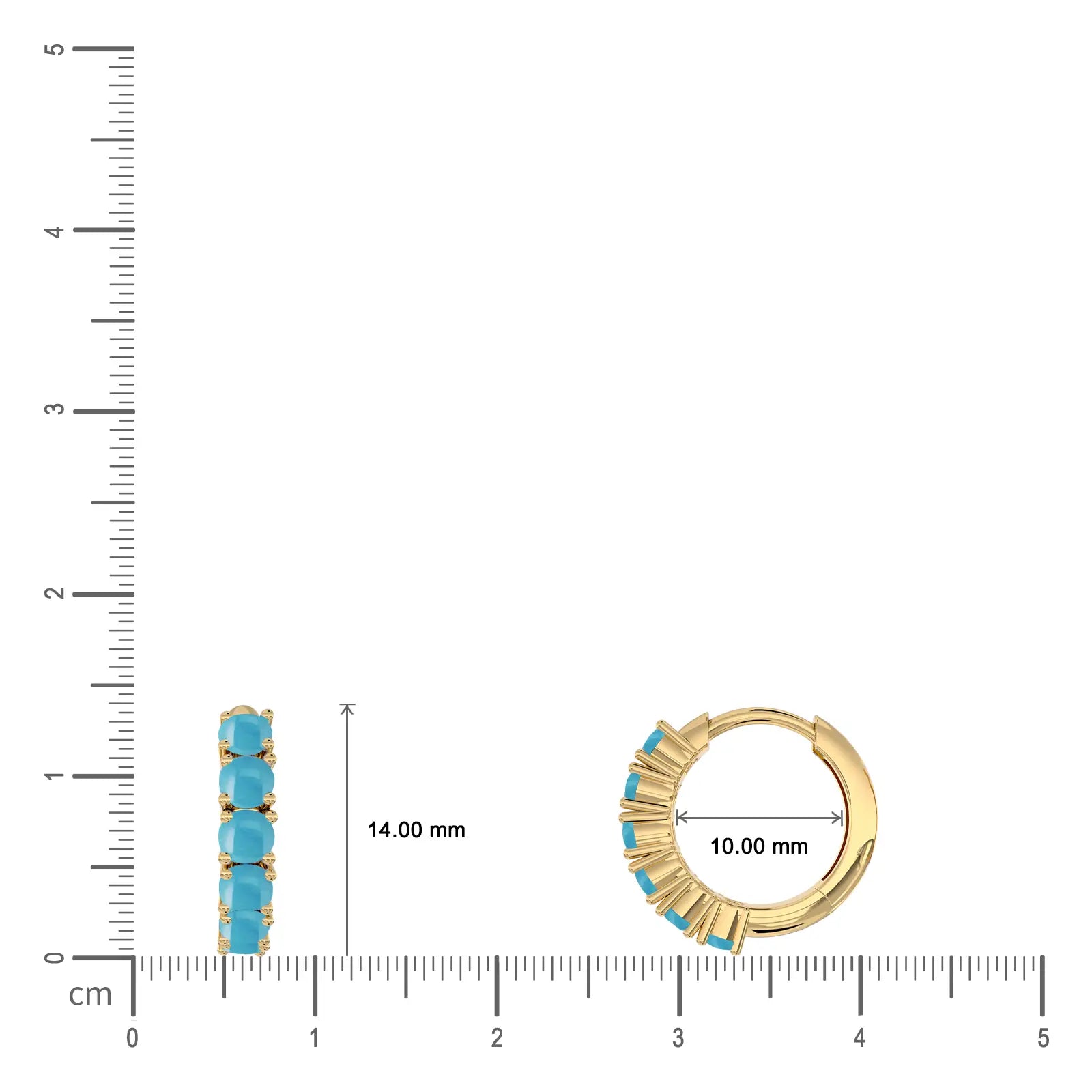 Dimension of 10mm Decemeber Birthstone Turquoise Hoop Earrings