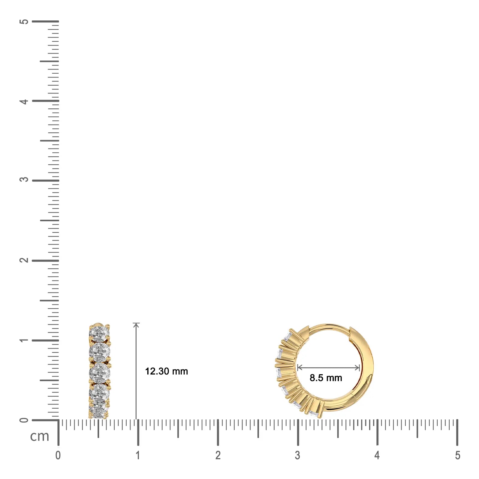 Dimension details of April birthstone topaz hoop earrings 8.50 mm