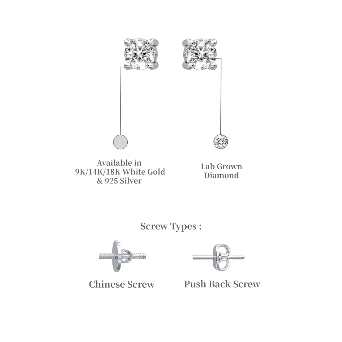 Descriptive image of heng round solitaire four prong stud earrings