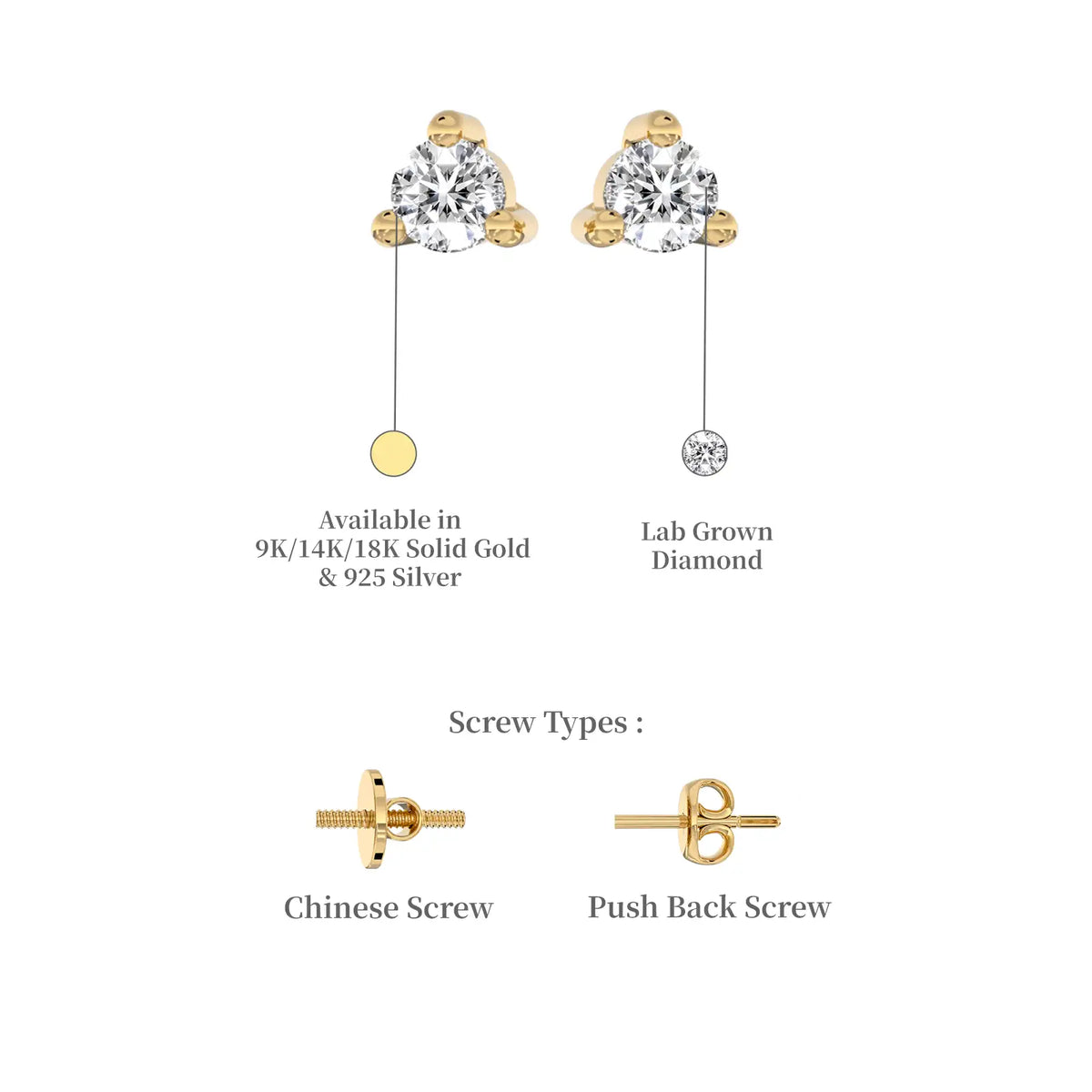 Descriptive image of yellow gold rui round solitaire martini stud earrings