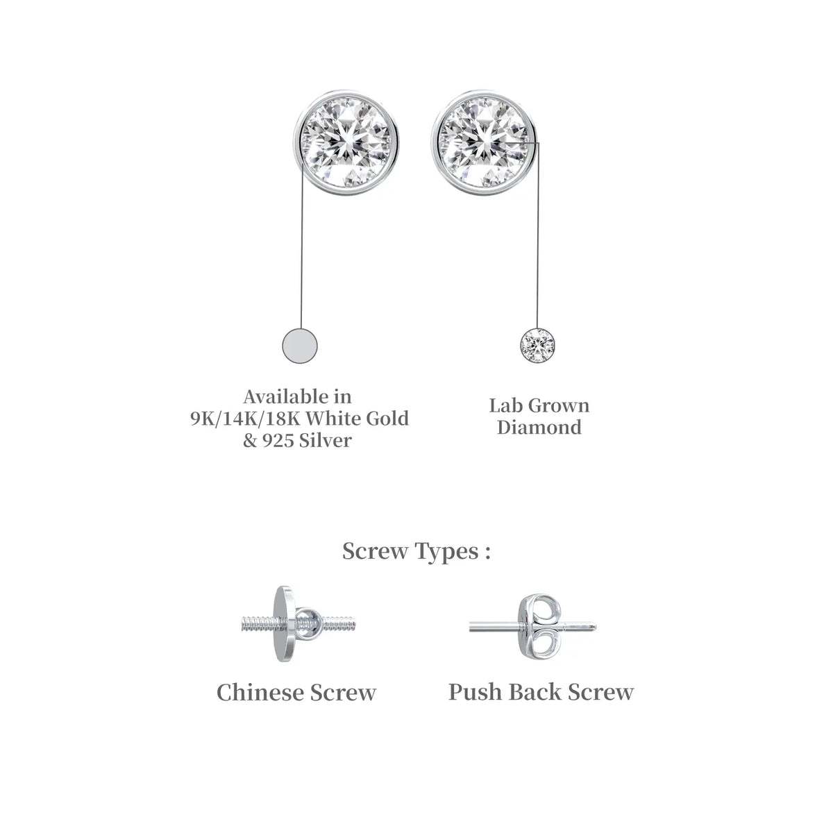 Descriptive image of yuan 圆 diamond bezel solitaire stud earrings