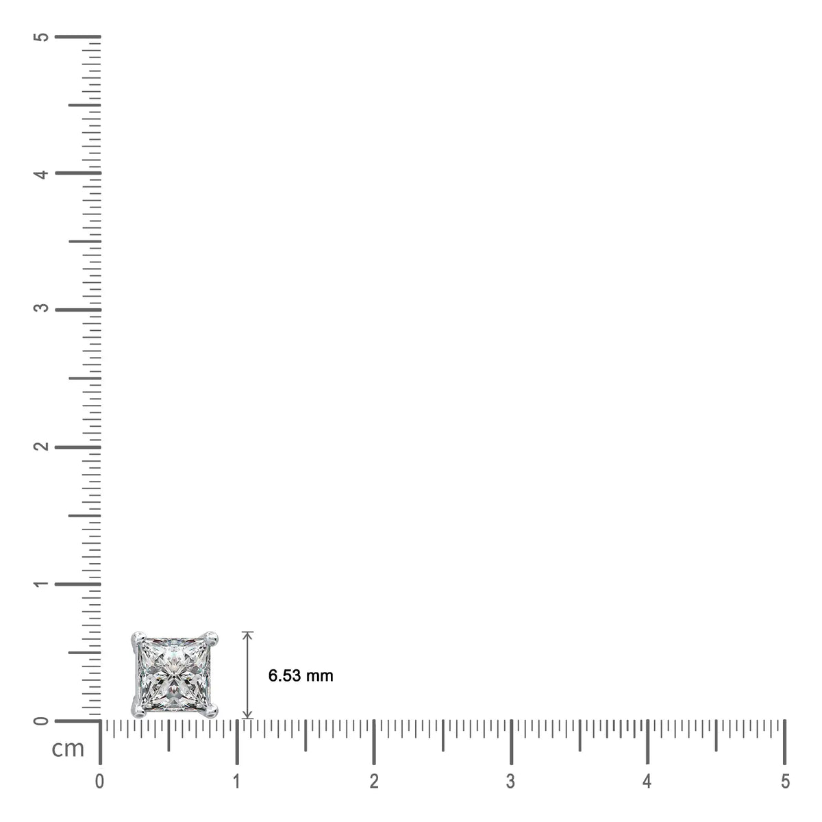 Dimension details of fang 方 princess cut diamond solitaire stud earrings