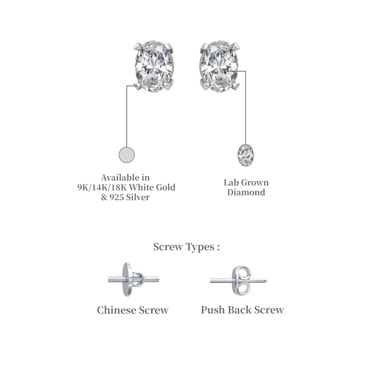 Descriptive image of white gold dan 蛋 oval diamond solitaire stud earrings