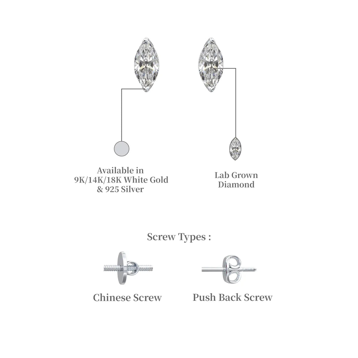 Descriptive image of xian 纤 marquise solitaire stud earrings