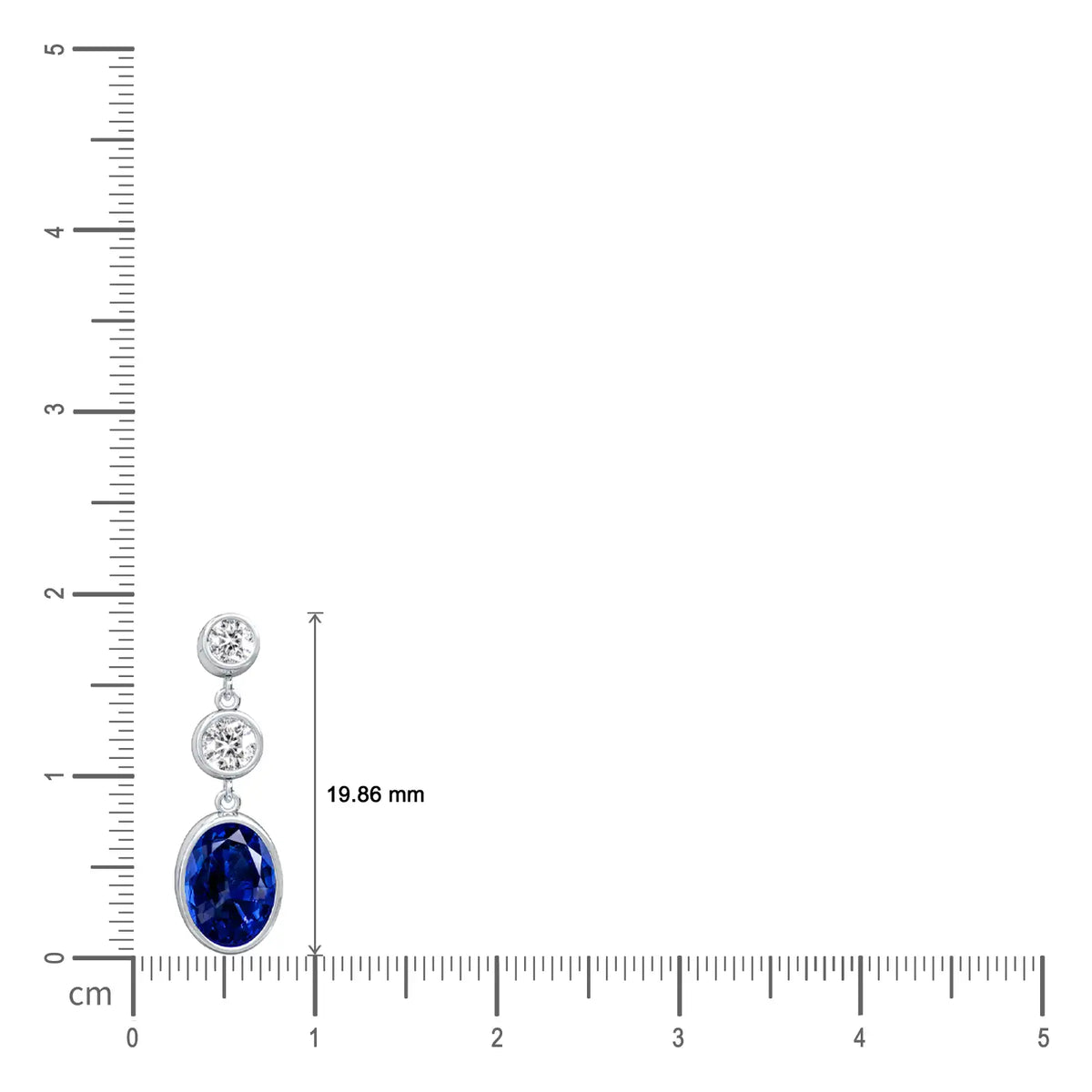 Dimension detail of white gold lan 蓝 oval sapphire tiered drop earrings