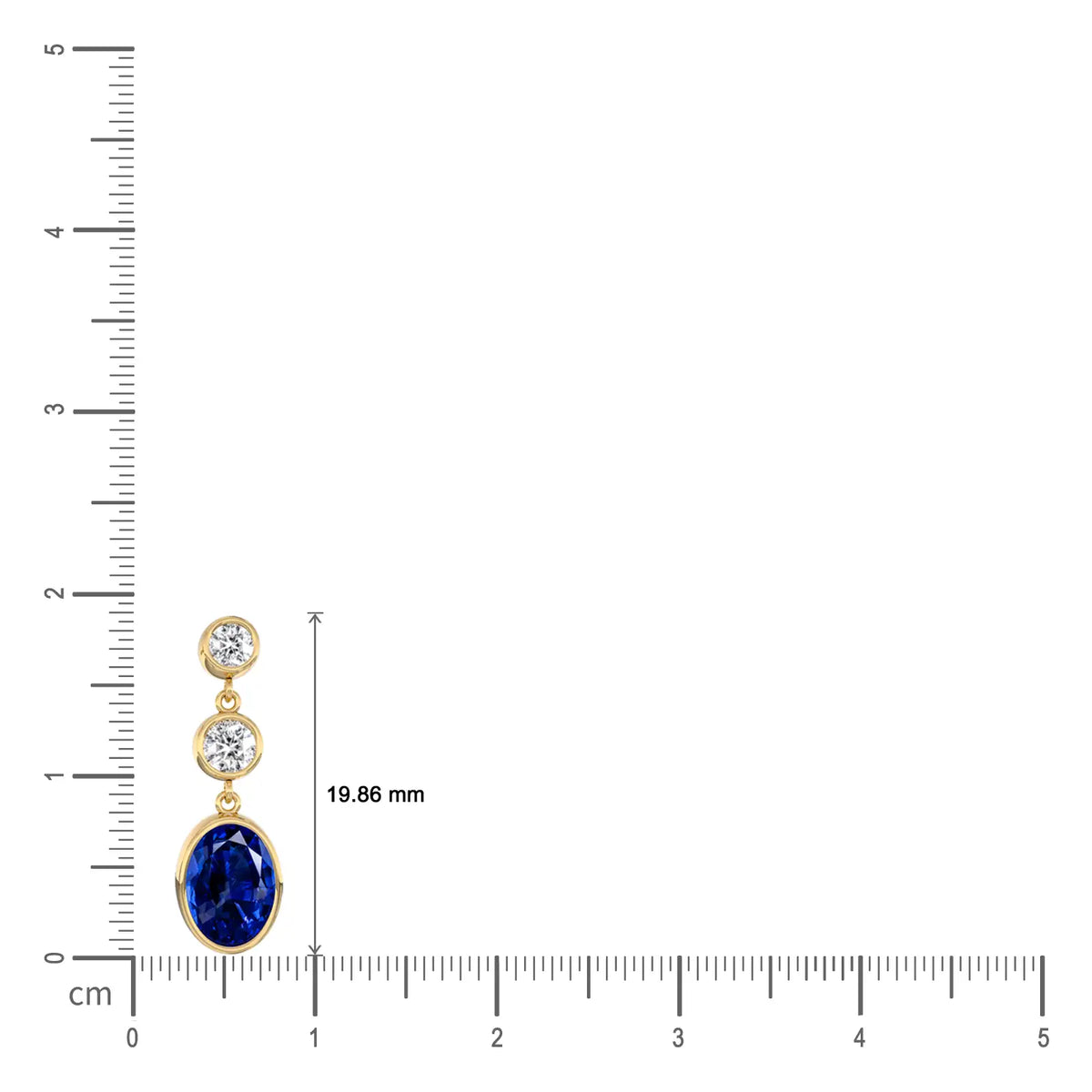 Dimension detail of lan 蓝 oval sapphire tiered drop earrings