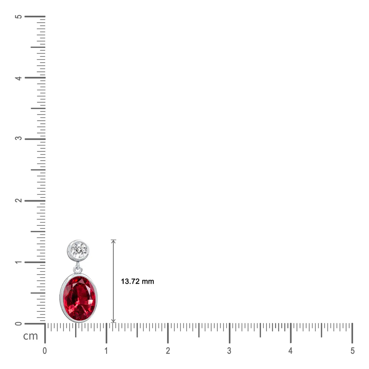 Dimension detail of hong 红 oval ruby bezel drop earrings