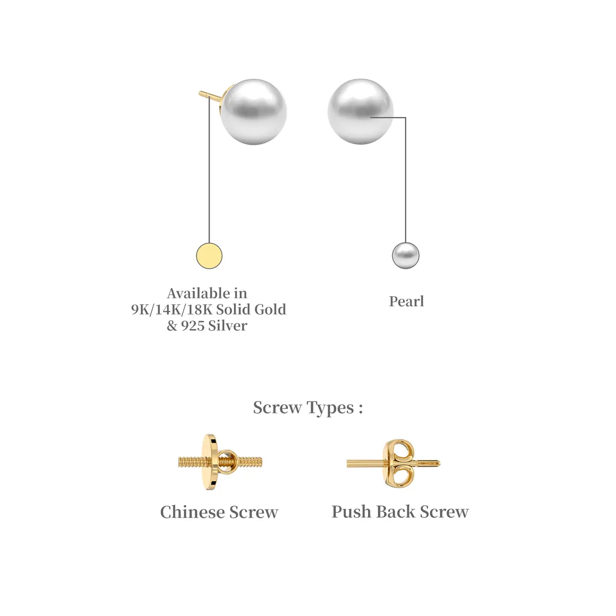 Descriptive details of yellow gold zhen 珍 pearl solitaire stud earrings