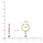 Dimension details of yellow gold pearl teardrop huggie hoop earrings