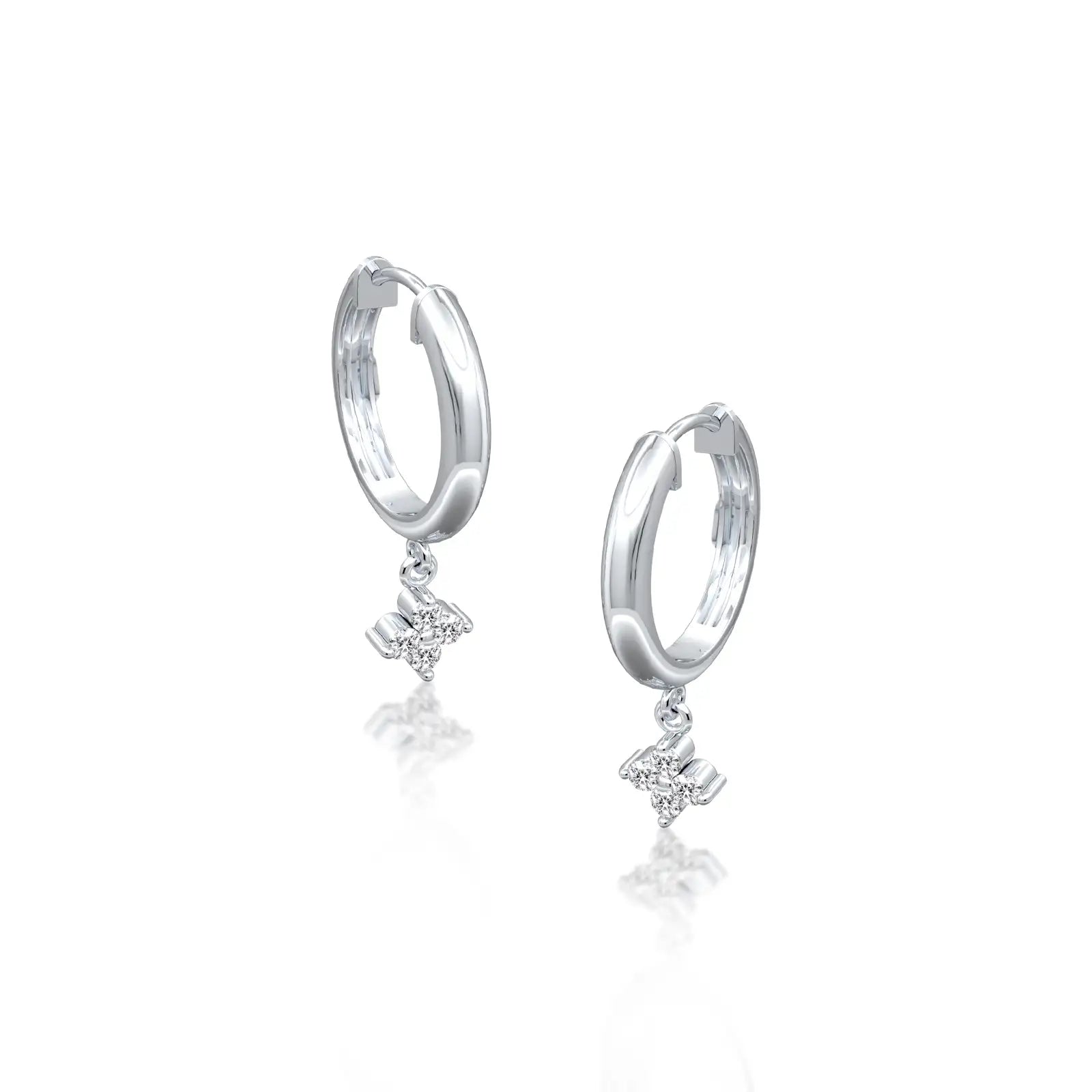 White gold diamond floral cluster huggie hoop earrings