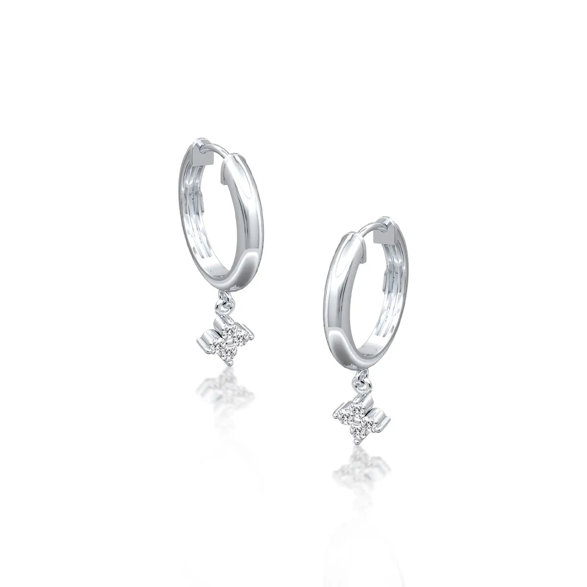 White gold diamond floral cluster huggie hoop earrings