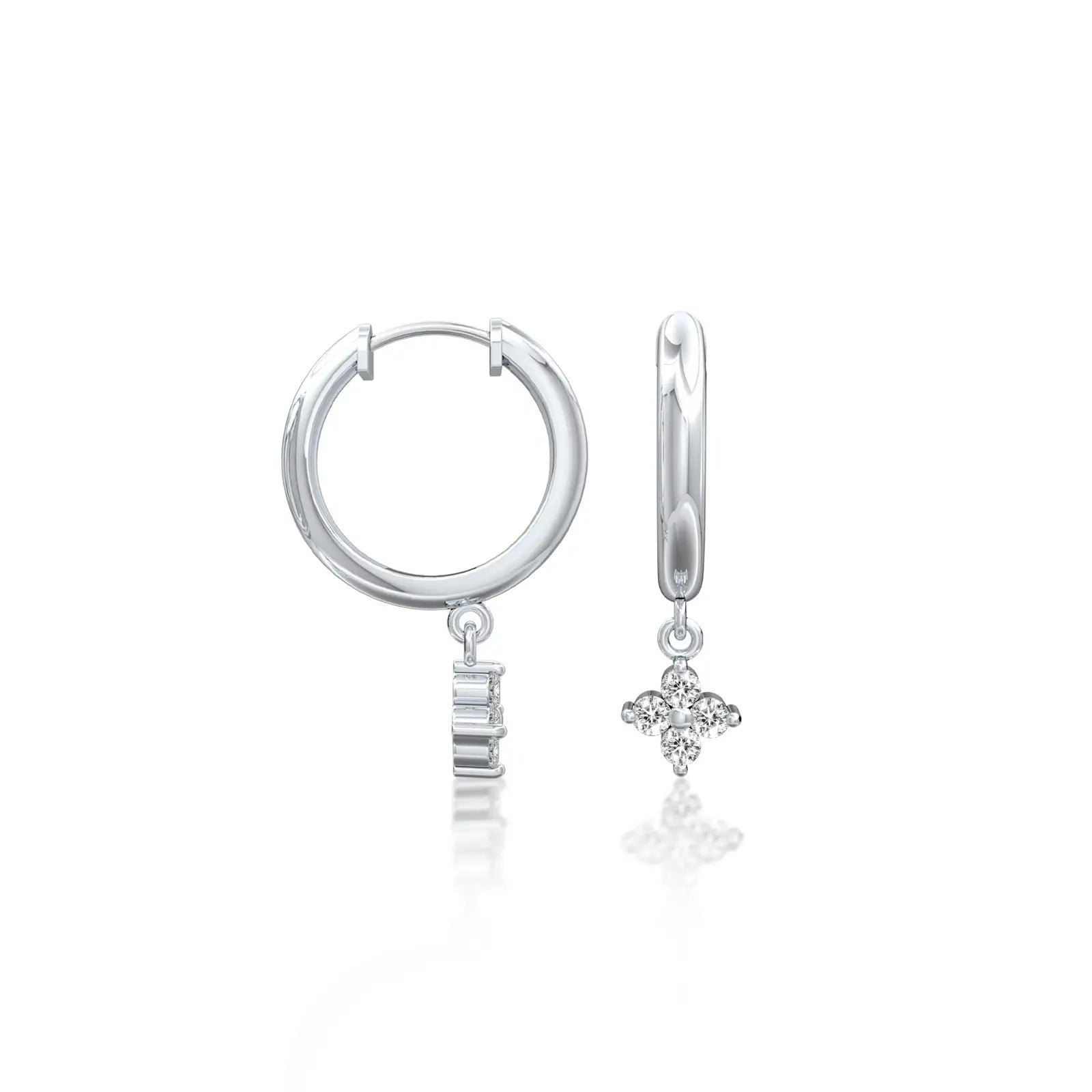 Fortune white gold diamond floral cluster huggie hoop earrings