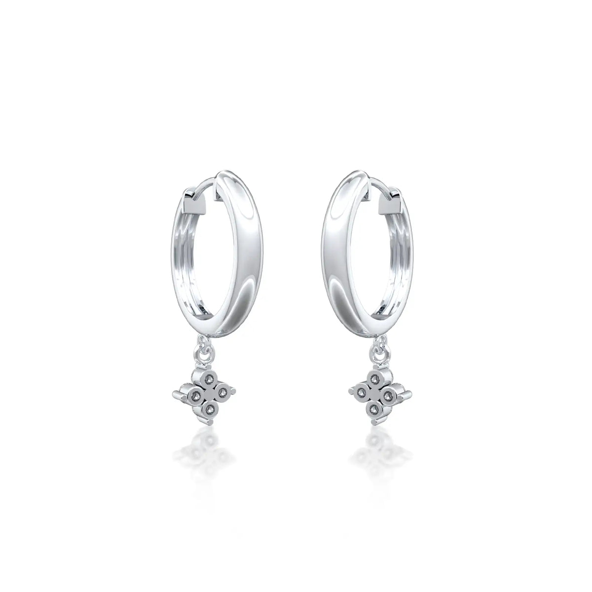 White gold diamond floral cluster huggie hoop earrings for women
