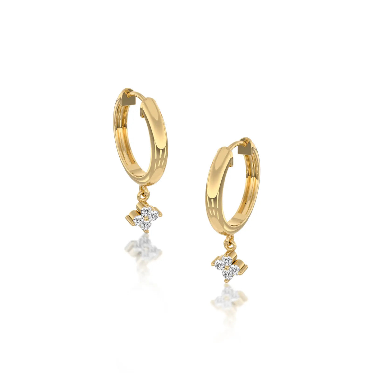 Yellow gold diamond floral cluster huggie hoop earrings 