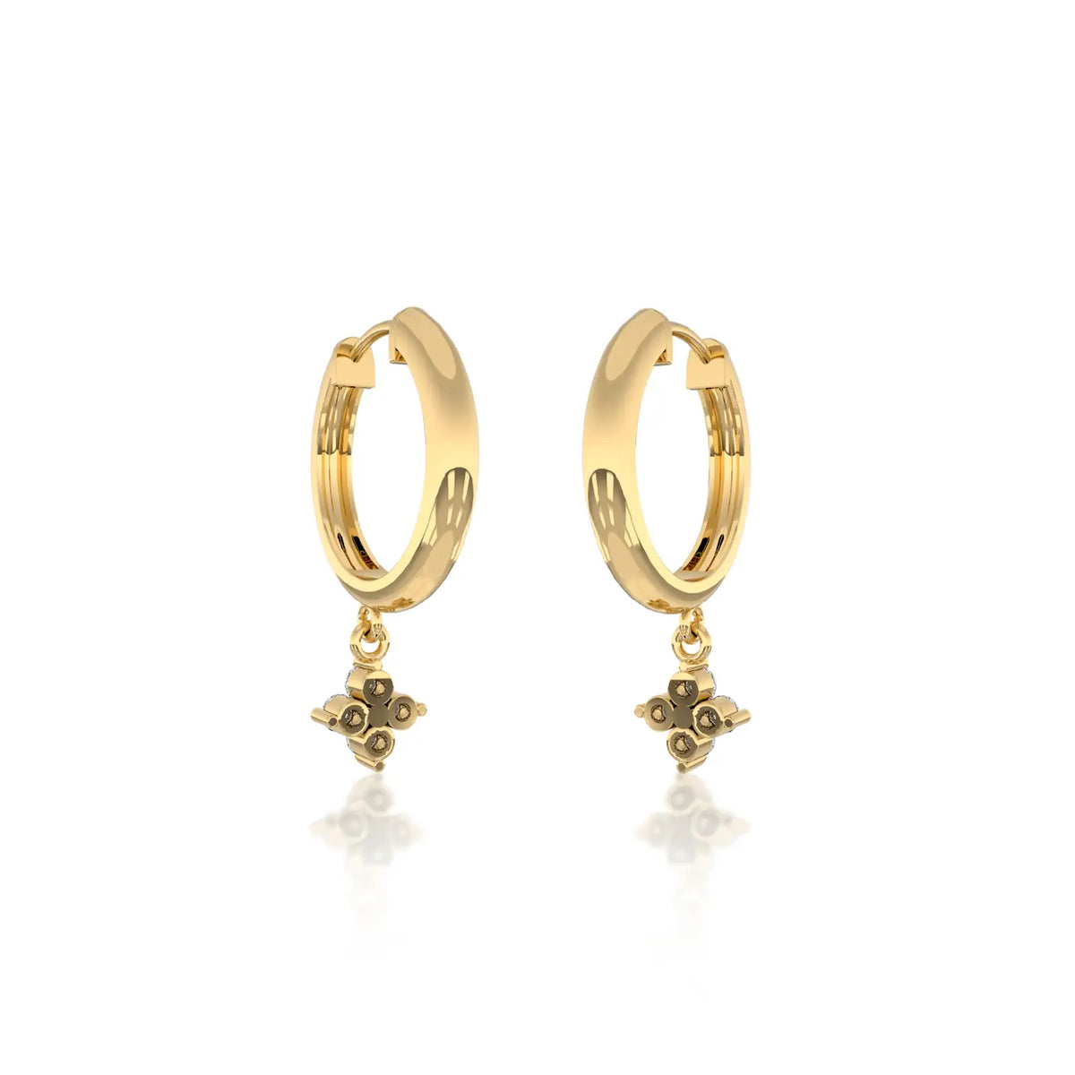 Yellow gold diamond floral cluster huggie hoop earrings for women