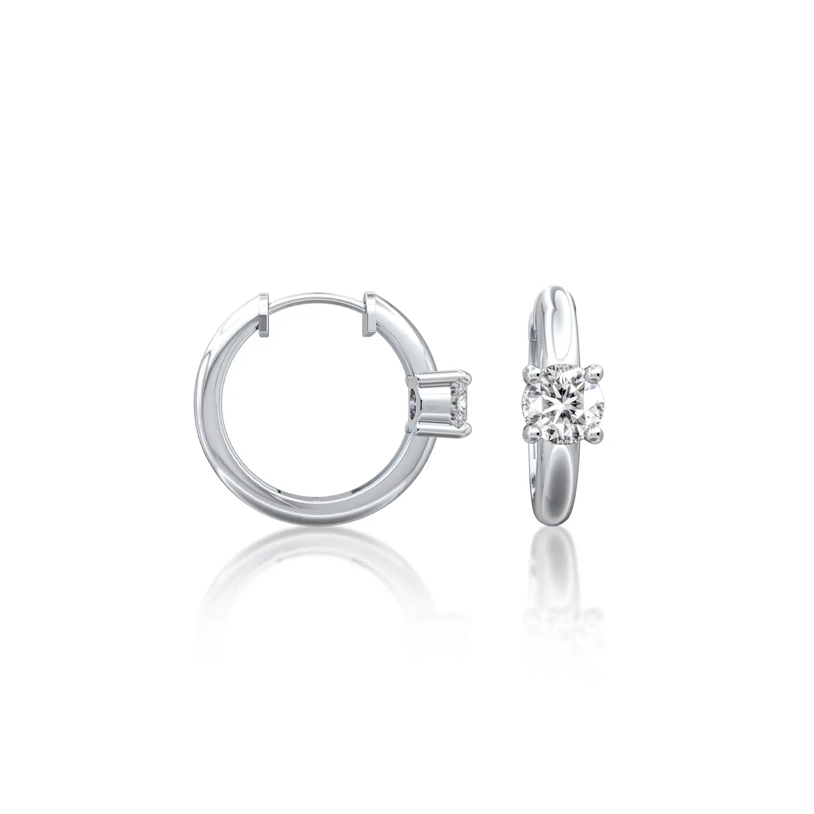 White gold solitaire diamond accent huggie hoop earrings