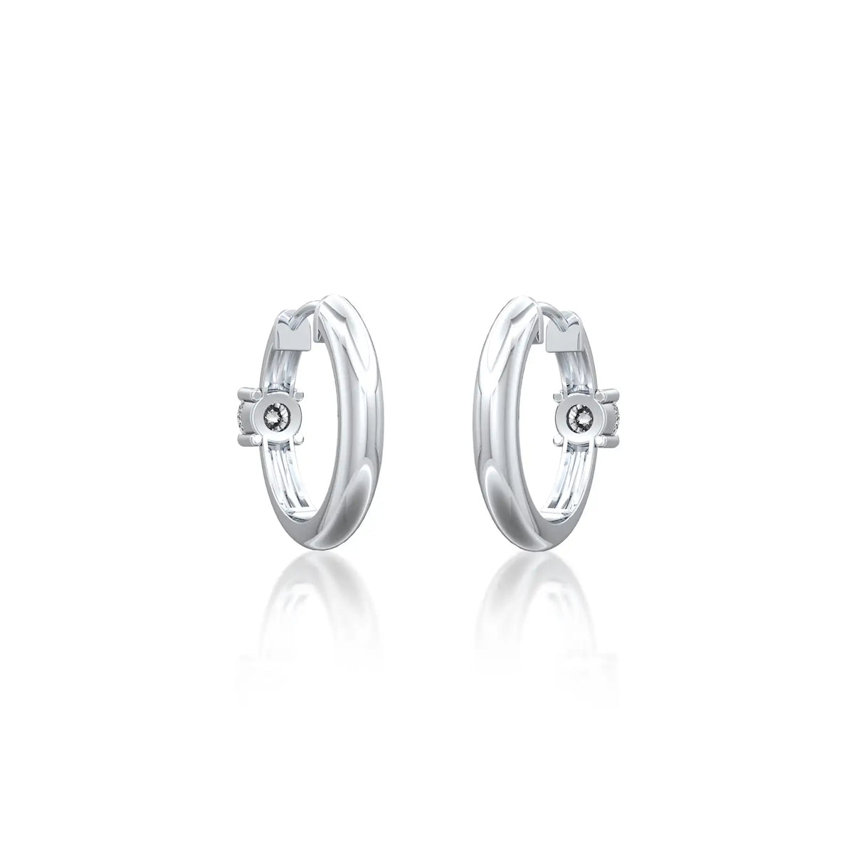 White gold solitaire diamond accent huggie hoop earrings for office wear