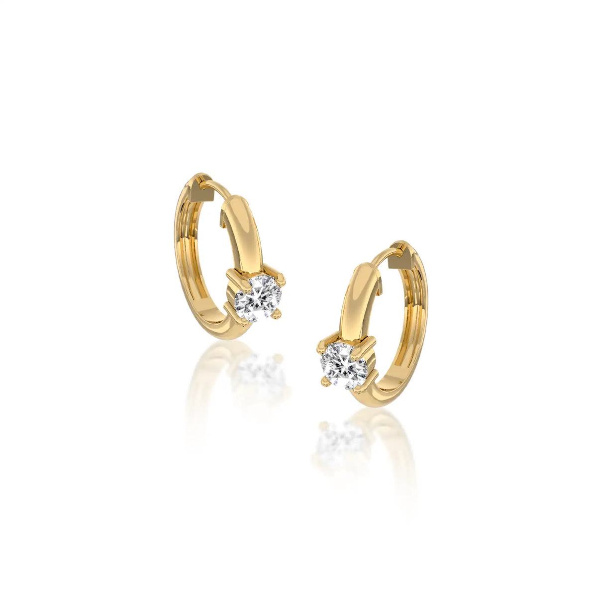 Yellow gold solitaire diamond accent huggie hoop earrings