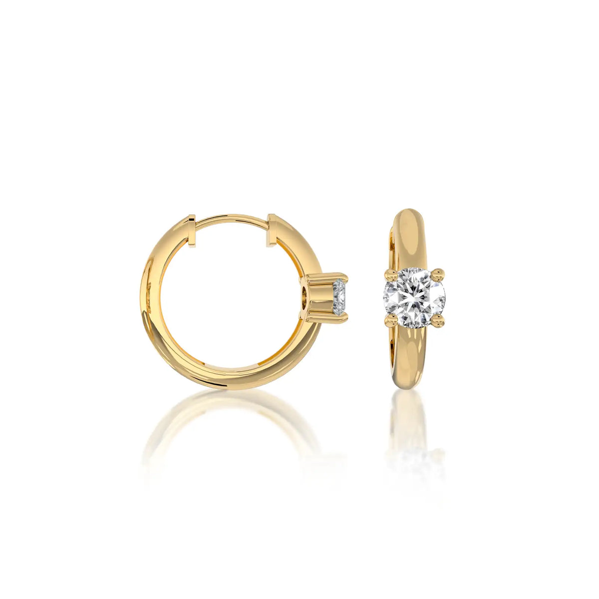 Yellow gold solitaire diamond accent huggie hoop earrings for women