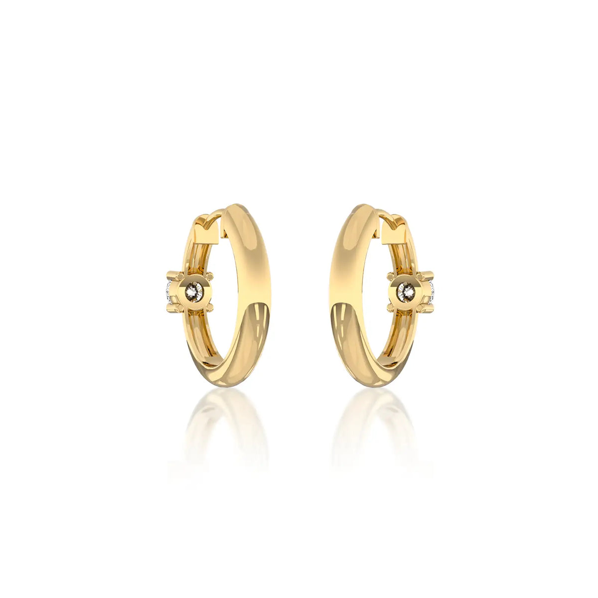 Yellow gold solitaire diamond accent huggie hoop earrings for office wear