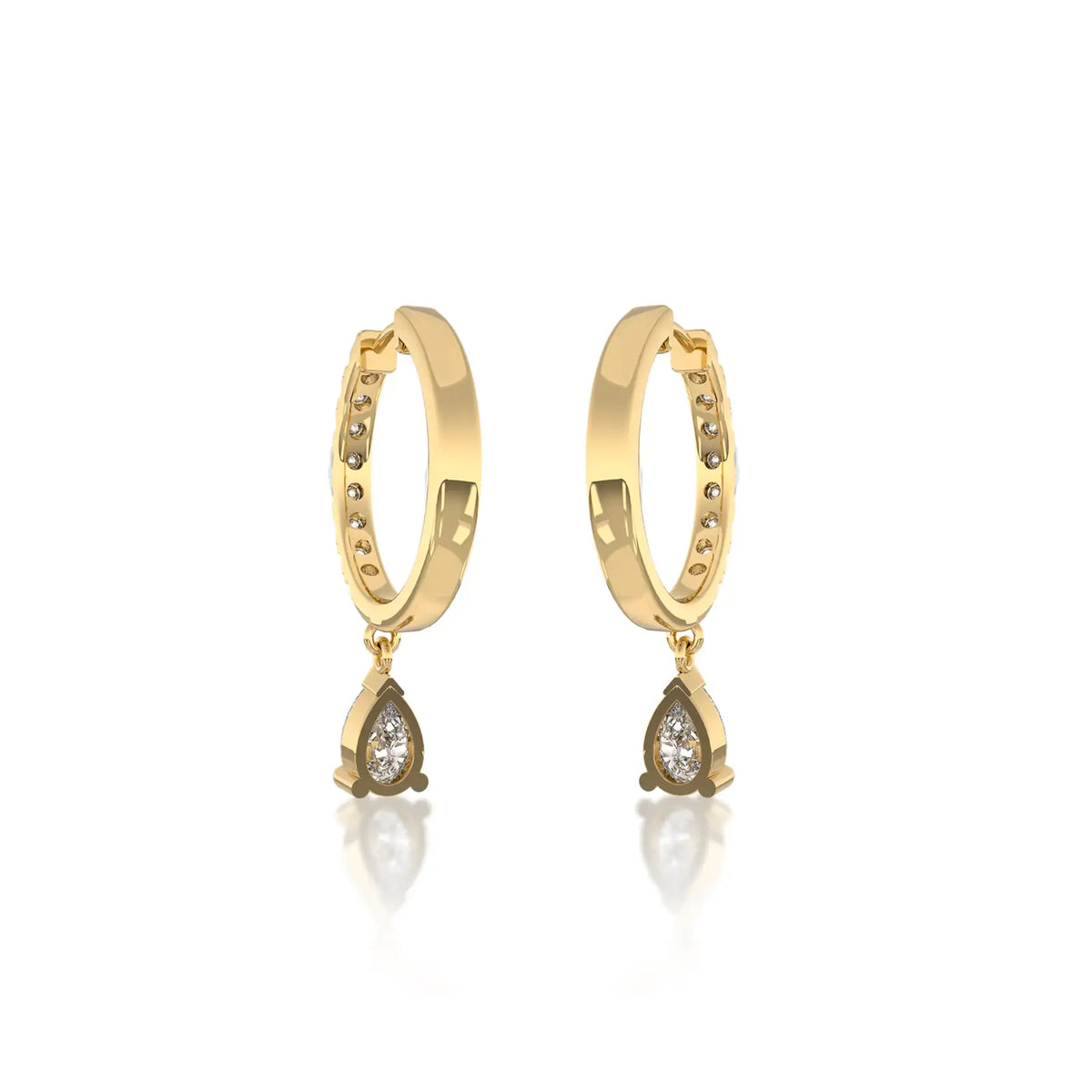 Yellow gold pear diamond dangle hoops for women