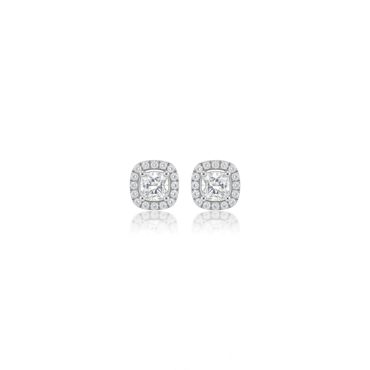 1ct Cushion-Cut Lab Grown Diamond Halo Stud Earrings by Fortune Jewellery