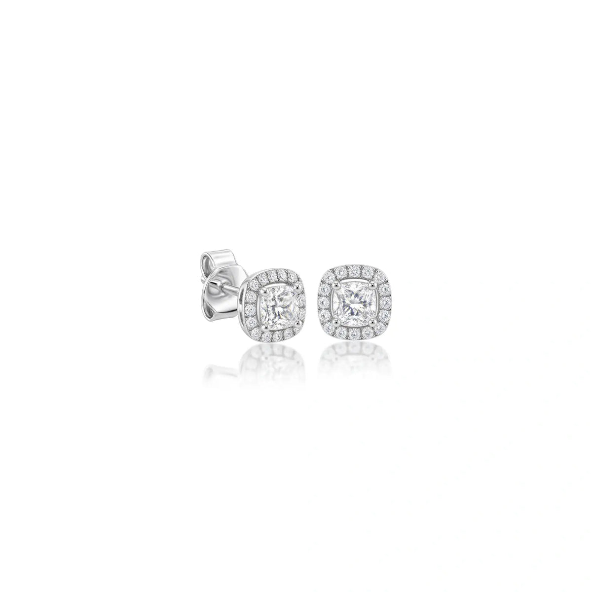 Side view of 1.5ct Cushion-Cut Lab Grown Diamond Halo Ear Studs by Fortune Jewellery