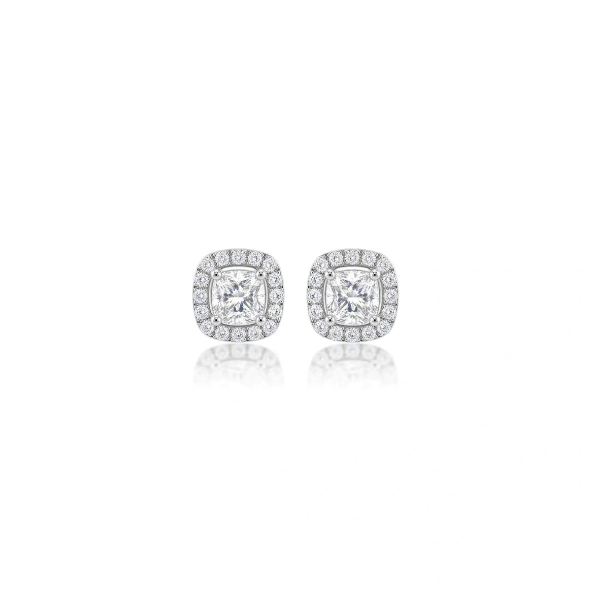 2ct Cushion-Cut Lab Grown Diamond Halo Stud Earrings by Fortune Jewellery