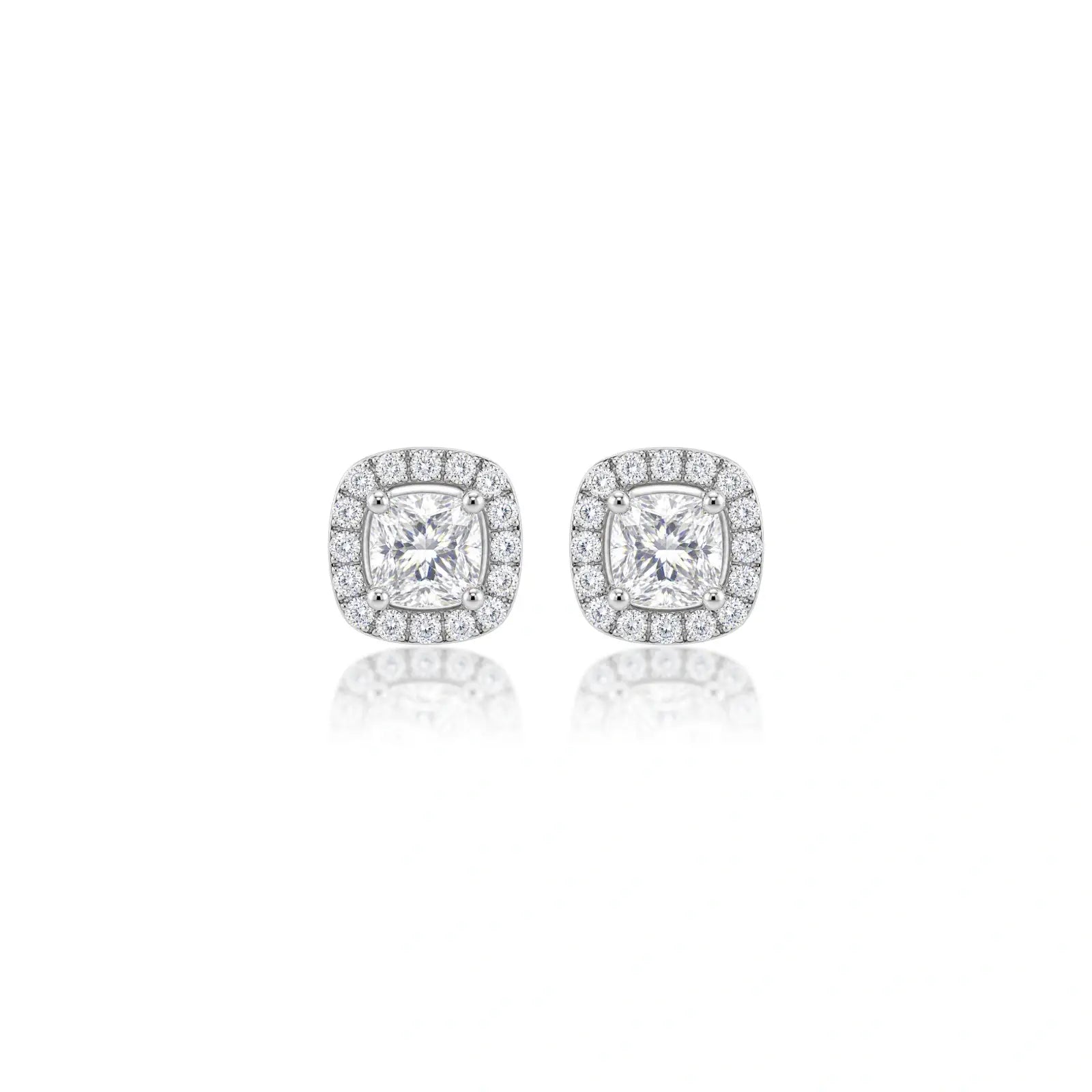4ct Cushion-Cut Lab Grown Diamond Halo Stud Earrings by Fortune Jewellery