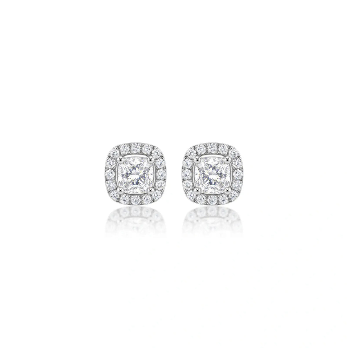 4ct Cushion-Cut Lab Grown Diamond Halo Stud Earrings by Fortune Jewellery