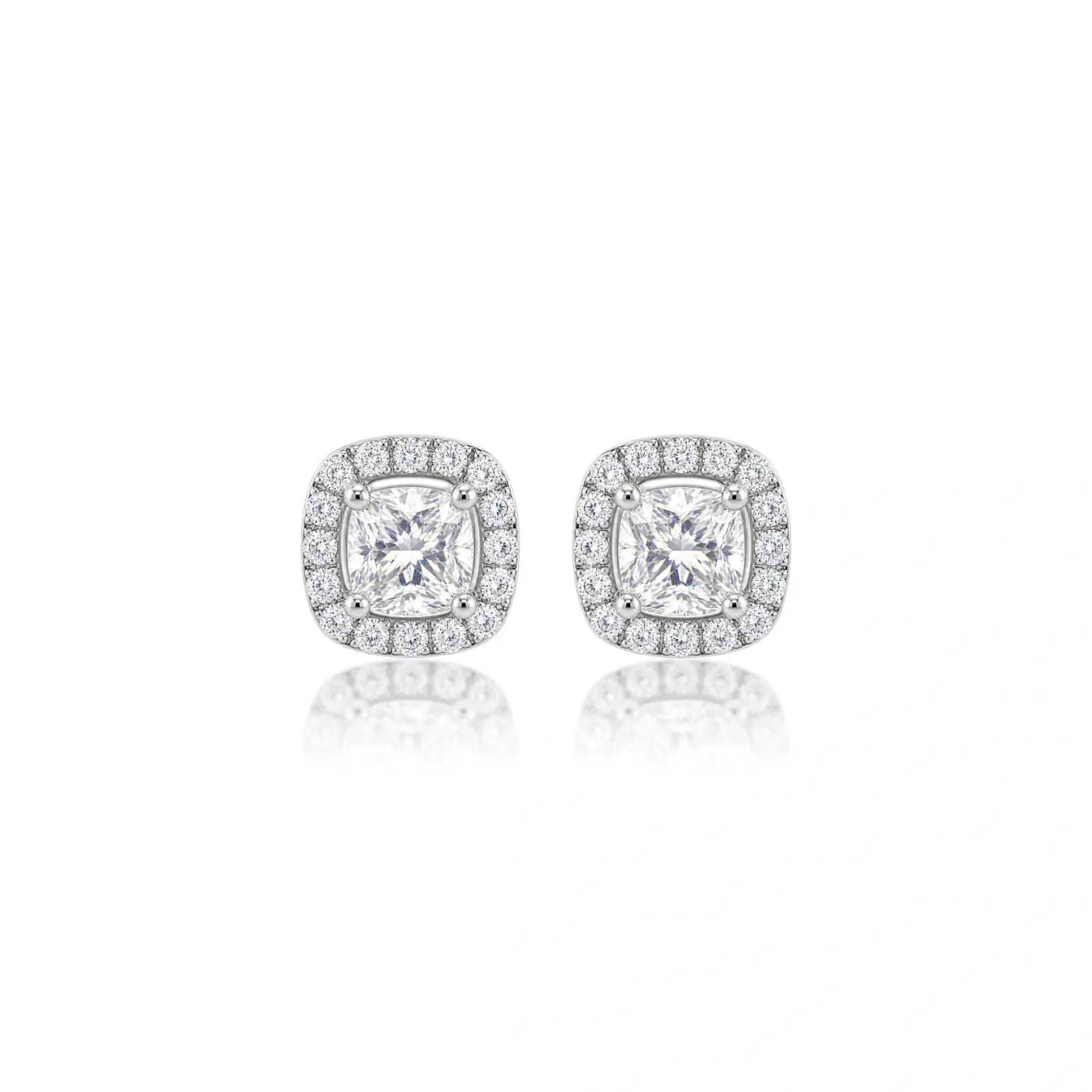 6ct Cushion-Cut Lab Grown Diamond Halo Stud Earrings by Fortune Jewellery
