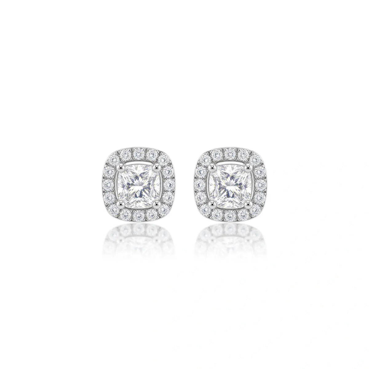 6ct Cushion-Cut Lab Grown Diamond Halo Stud Earrings by Fortune Jewellery