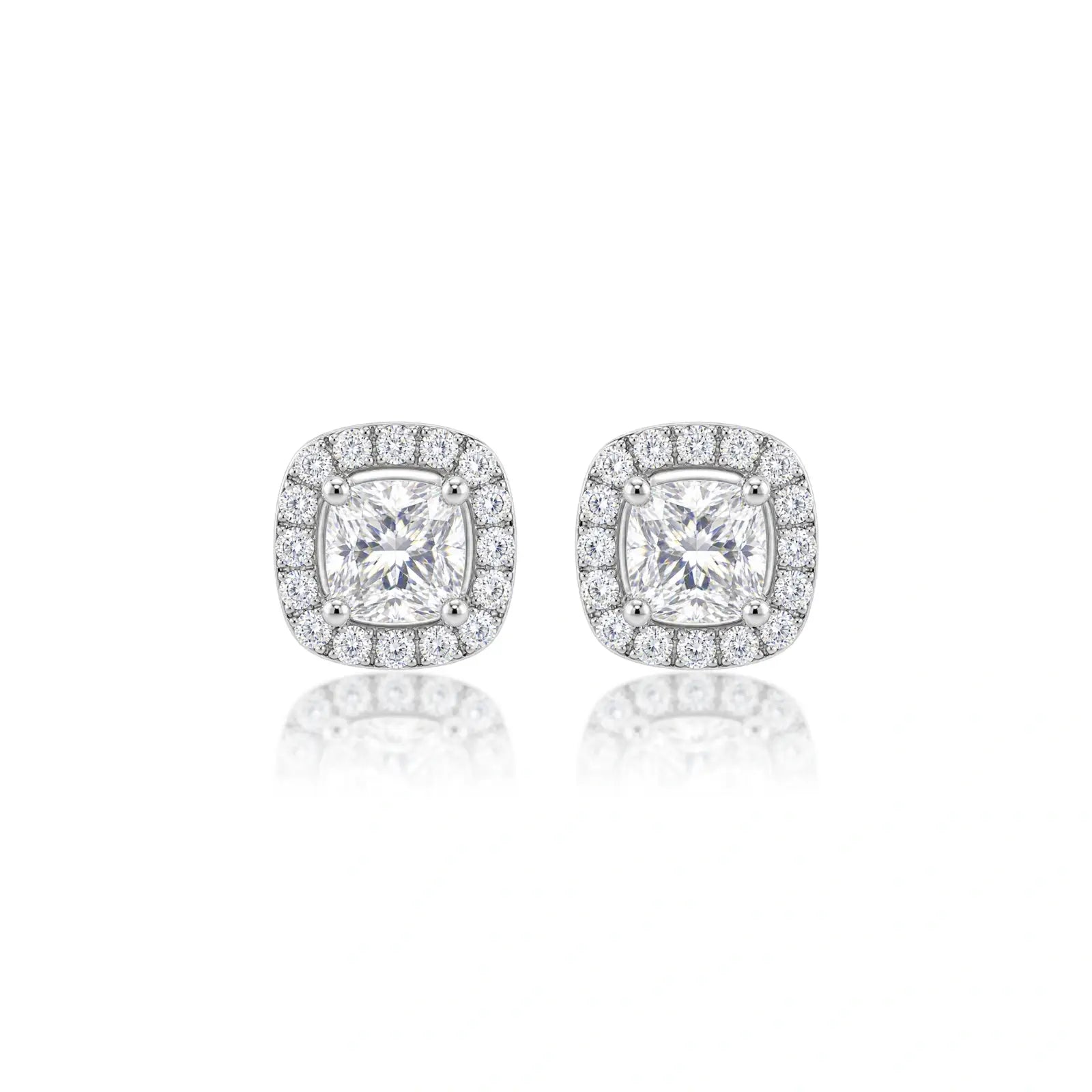8ct Cushion-Cut Lab Grown Diamond Halo Stud Earrings by Fortune Jewellery