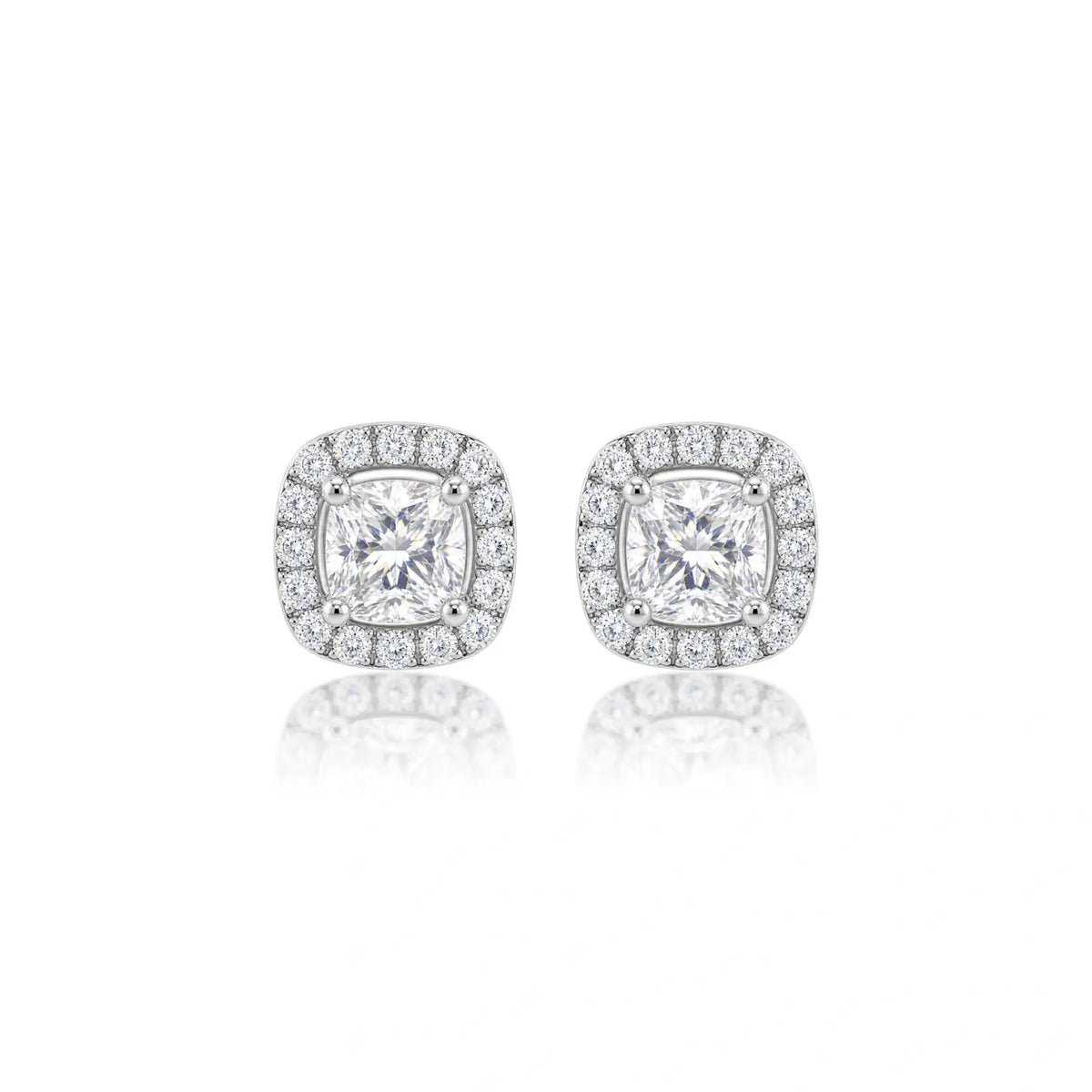 8ct Cushion-Cut Lab Grown Diamond Halo Stud Earrings by Fortune Jewellery