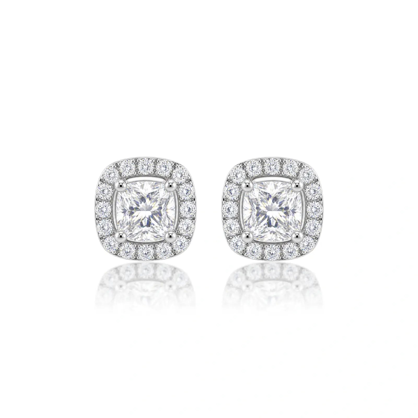 10ct Cushion-Cut Lab Grown Diamond Halo Stud Earrings by Fortune Jewellery