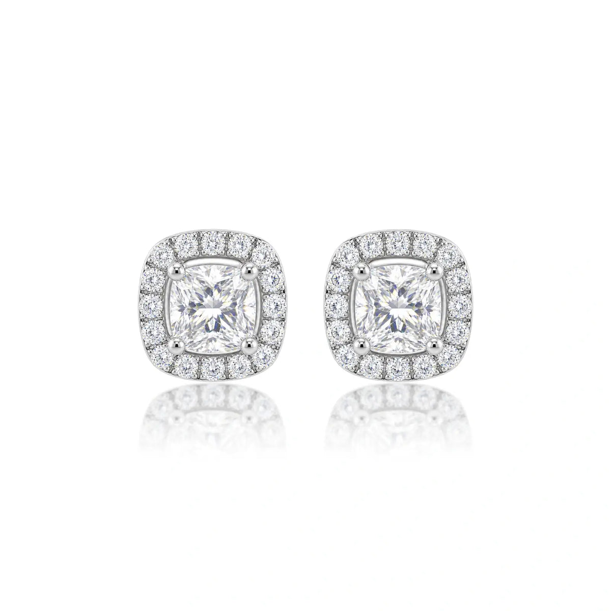 10ct Cushion-Cut Lab Grown Diamond Halo Stud Earrings by Fortune Jewellery