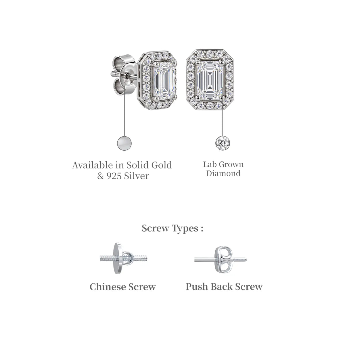 Details of 8ct Rich Emerald-Cut Lab Grown Diamond Halo Stud Earrings by Fortune Jewellery