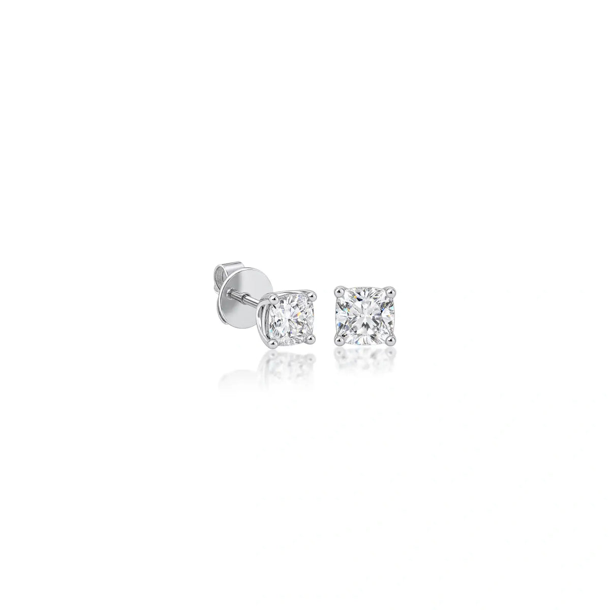 Side view of 1ct Cushion-Cut Lab Diamond Solitaire Stud Earrings by Fortune Jewellery
