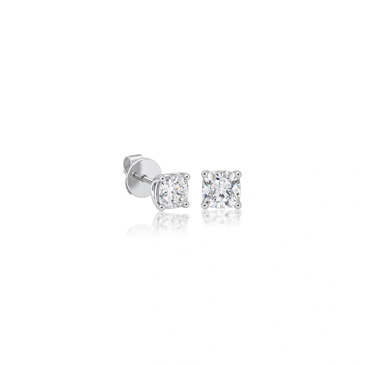 Side view of 1.5ct Cushion-Cut Lab Diamond Solitaire Stud Earrings by Fortune Jewellery