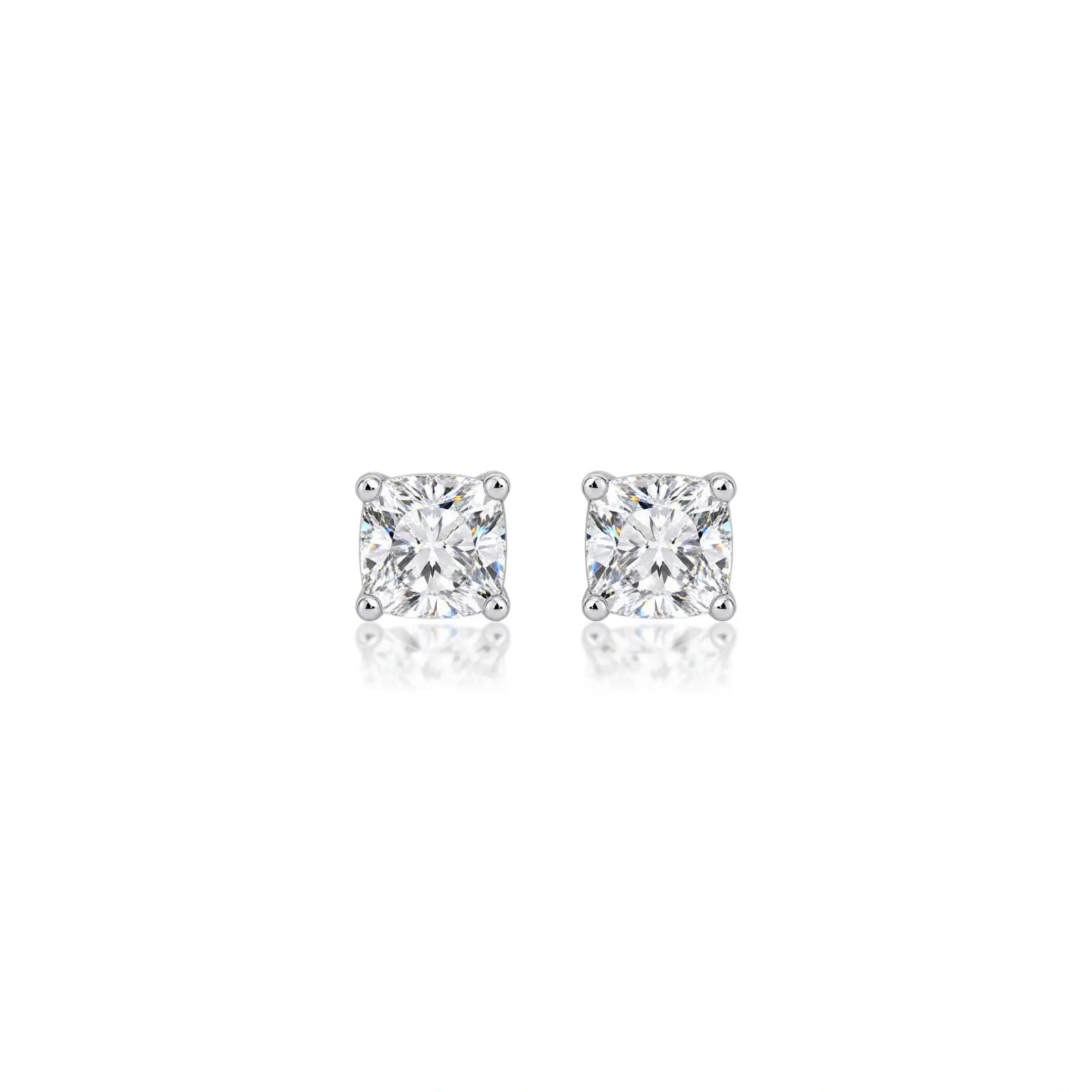 2ct Cushion-Cut Lab Diamond Solitaire Stud Earrings by Fortune Jewellery
