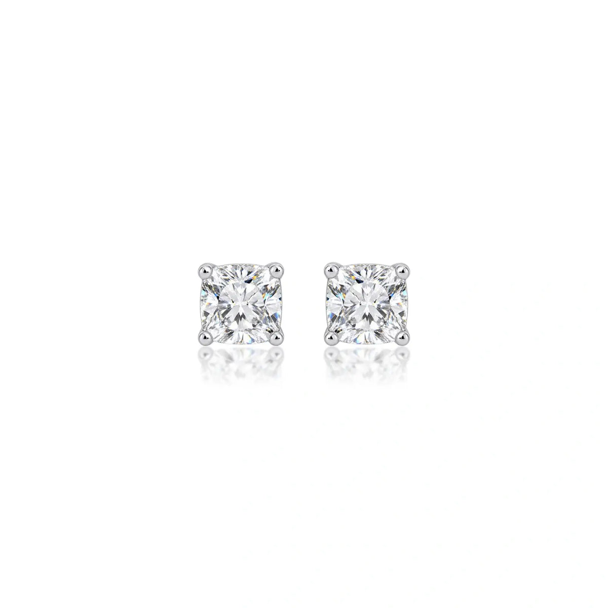 2ct Cushion-Cut Lab Diamond Solitaire Stud Earrings by Fortune Jewellery