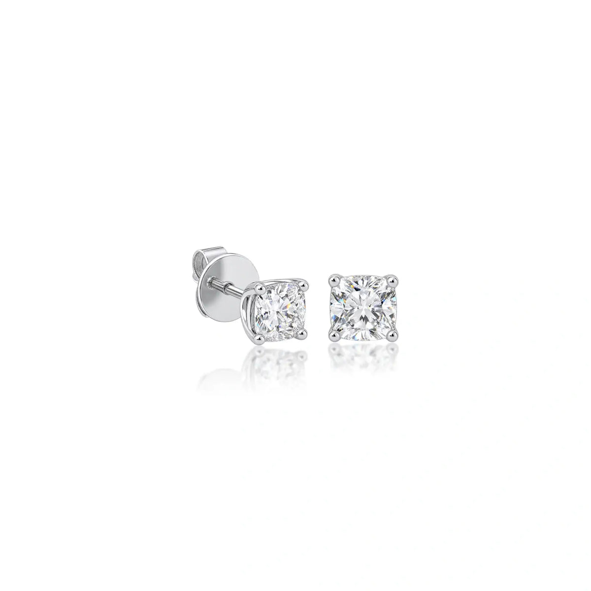 Side profile of 2ct Cushion-Cut Lab Diamond Solitaire Stud Earrings by Fortune Jewellery