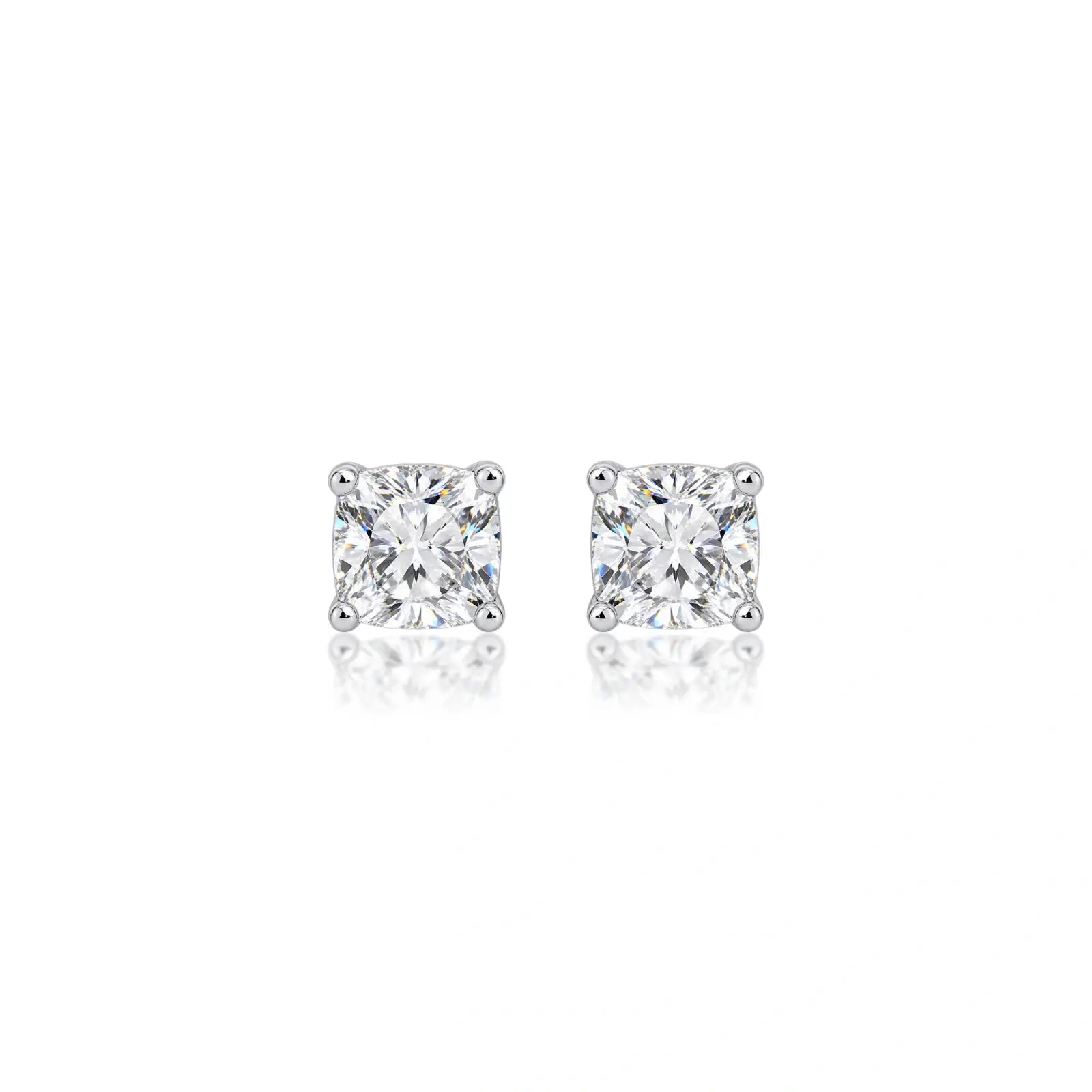 4ct Cushion-Cut Lab Diamond Solitaire Stud Earrings by Fortune Jewellery