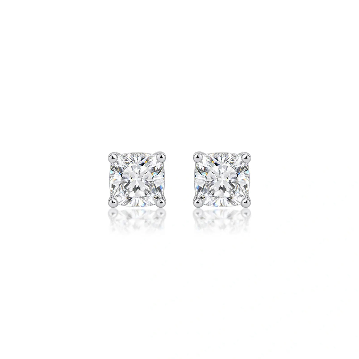 4ct Cushion-Cut Lab Diamond Solitaire Stud Earrings by Fortune Jewellery