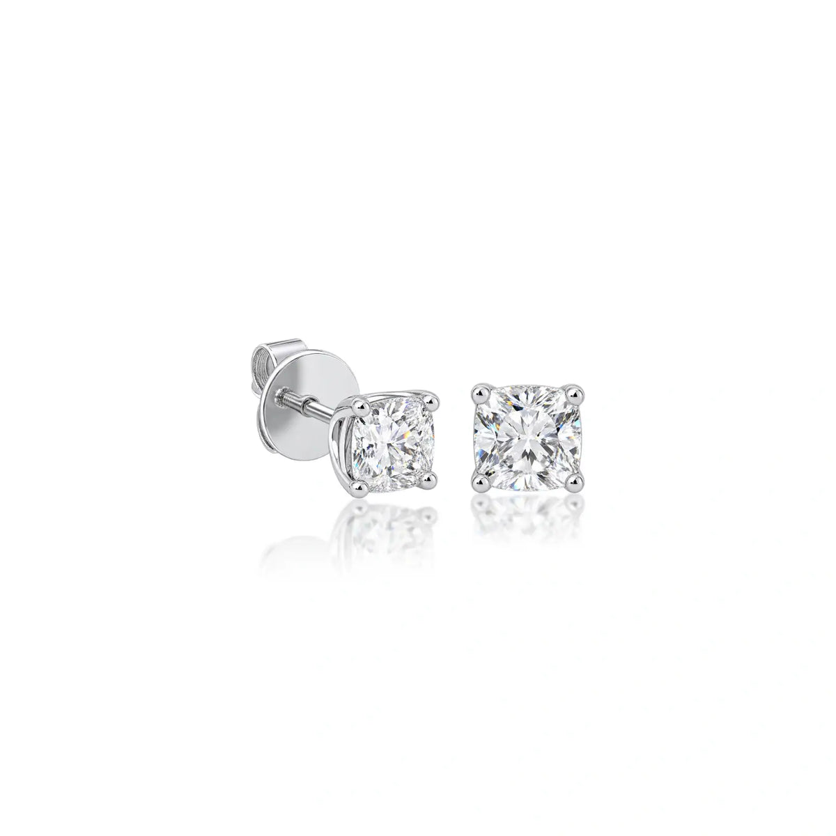 Side view of luxurious 4ct Cushion-Cut Lab Diamond Solitaire Stud Earrings by Fortune Jewellery
