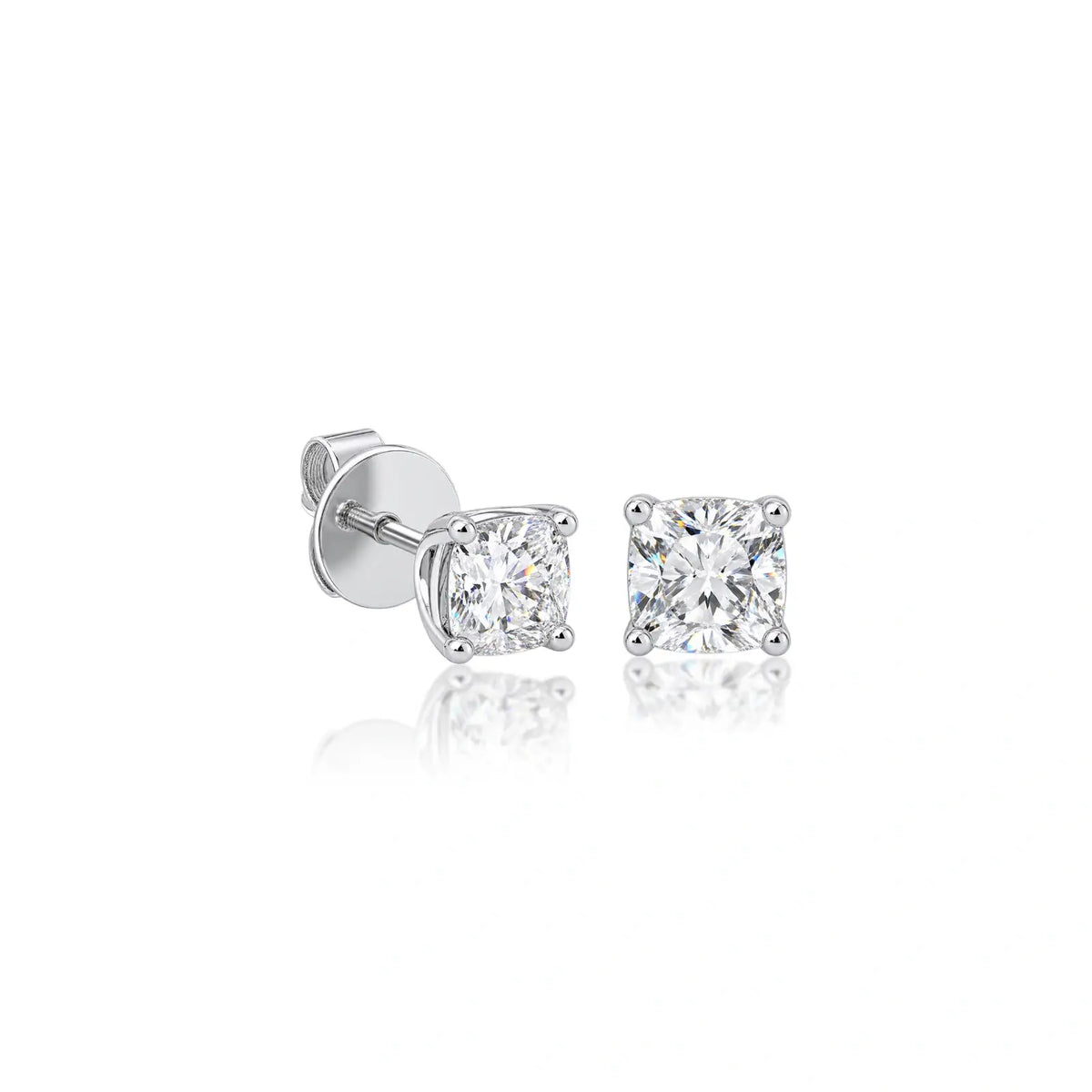 Side profile of 6ct Cushion-Cut Lab Diamond Solitaire Stud Earrings by Fortune Jewellery